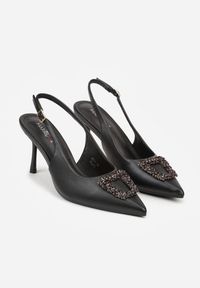 Renee - Czarne Sandały na Szpilce Ozdobione Aplikacją z Cyrkoniami Isleheart. Zapięcie: sprzączka. Kolor: czarny. Materiał: jeans. Wzór: aplikacja. Obcas: na szpilce. Styl: elegancki #9