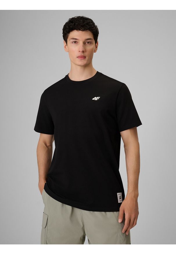 4f - 4F T-shirt relaxed z nadrukiem męski - czarny S. Okazja: na co dzień. Kolor: czarny. Materiał: materiał, bawełna, dzianina. Długość: długie. Wzór: nadruk. Styl: klasyczny, casual