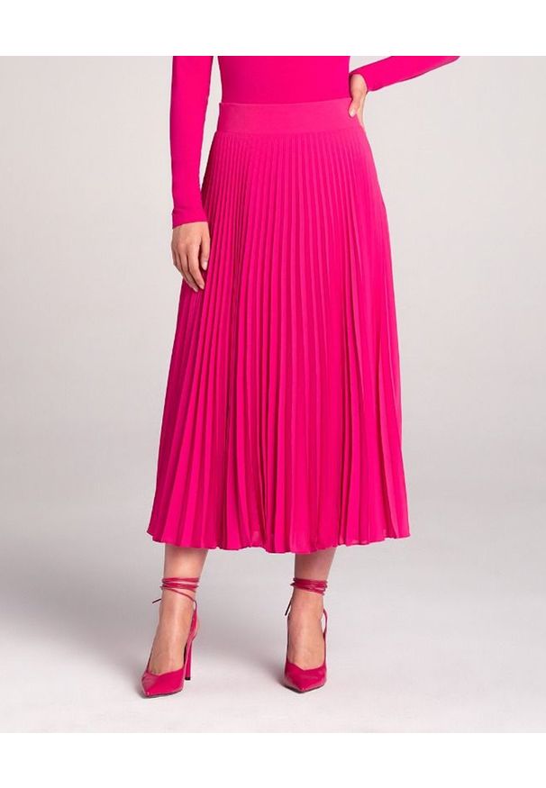LA MANIA - Plisowana spódnica Lang w kolorze różowym. Kolor: różowy, wielokolorowy, fioletowy. Materiał: materiał