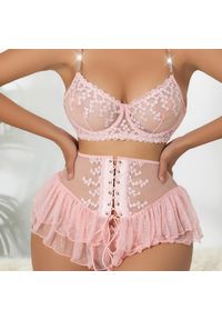Intica - Komplet bielizny z falbanką na specjalne okazje Lynann. Kolor: różowy. Materiał: materiał. Wzór: aplikacja #11