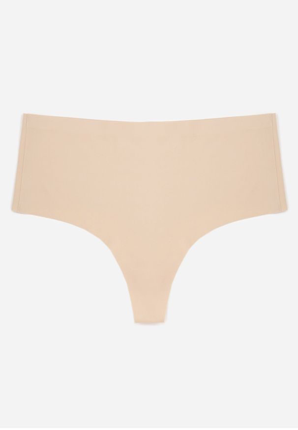 Renee - Beżowe Majtki Stringi High Waist o Bezszwowym Wykończeniu Oreasa. Stan: podwyższony. Kolor: beżowy. Wzór: gładki
