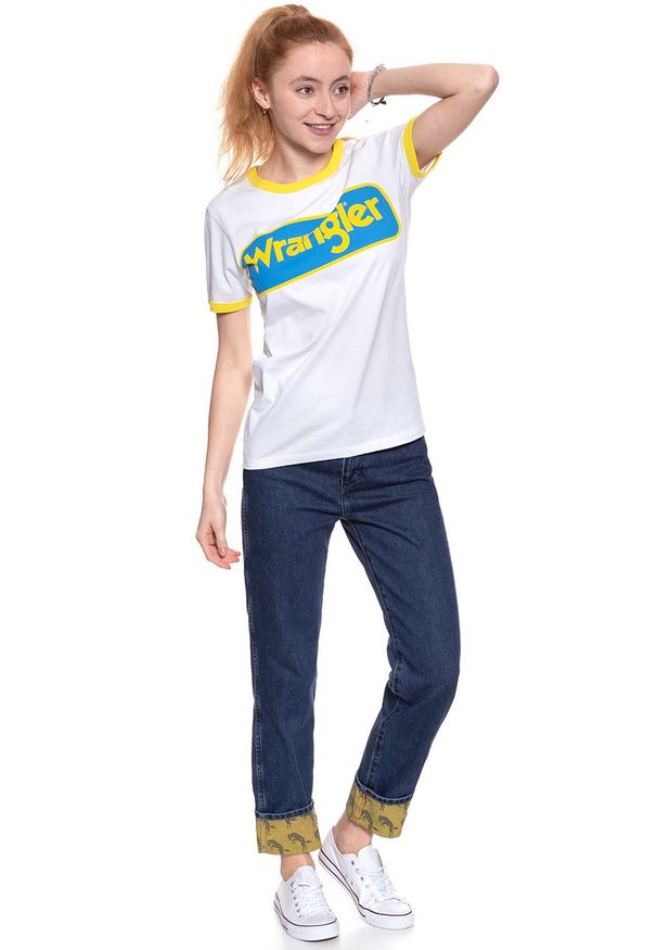 Wrangler - WRANGLER T SHIRT DAMSKI B&Y RINGER TEE WHITE W7C42FK12 112131689. Wzór: nadruk, kolorowy
