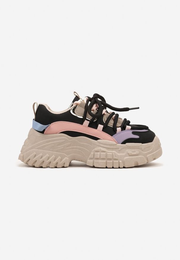 Born2be - Czarne Sneakersy na Grubej Podeszwie z Podwójnym Sznurowaniem Elireya. Kolor: czarny. Materiał: jeans. Sezon: jesień