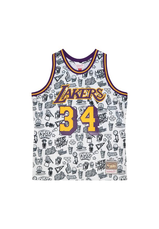 Mitchell & Ness - Jersey Los Angeles Lakers Doodle Swingman Shaquille O'Neal 1996-97. Kolor: biały. Materiał: jersey. Sport: koszykówka