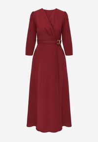 Born2be - Bordowa Kopertowa Sukienka Wieczorowa z Metaliczną Aplikacją w Talii Henalana. Okazja: na imprezę. Typ kołnierza: dekolt w serek. Kolor: czerwony. Wzór: aplikacja. Typ sukienki: kopertowe. Styl: wizytowy #8