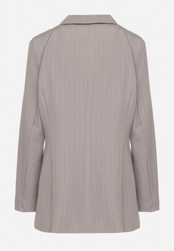 Born2be - Szara Marynarka Dwurzędowa z Wiskozą i Usztywnianymi Ramionami Elliovae. Okazja: na co dzień. Kolor: szary. Materiał: wiskoza. Wzór: paski. Styl: elegancki, klasyczny, casual