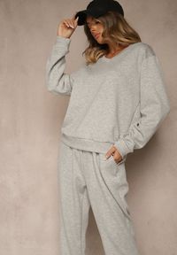 Renee - Szary Komplet Dresowy z Bawełną Spodnie ze Ściągaczami i Bluza Nirrive. Kolor: szary. Materiał: dresówka, bawełna #3