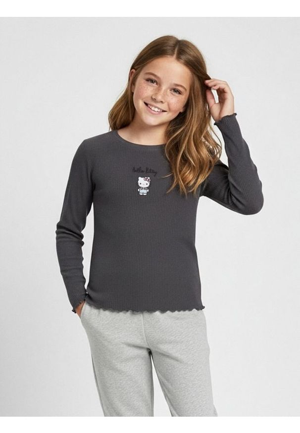 Sinsay - Bluzka z długim rękawem Hello Kitty - szary. Kolor: szary. Długość rękawa: długi rękaw. Długość: długie. Wzór: motyw z bajki