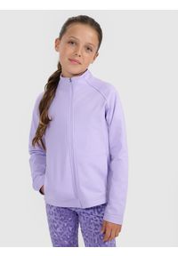 4f - 4F Bluza sportowa rozpinana bez kaptura dziewczęca - fioletowa 134/140 (8-10 lat). Okazja: na co dzień. Typ kołnierza: bez kaptura. Kolor: fioletowy. Materiał: dzianina. Sezon: lato. Styl: sportowy #1