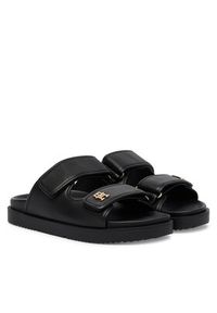 TOMMY HILFIGER - Tommy Hilfiger Klapki Double Strap Leather Sandal FW0FW09121 Czarny. Kolor: czarny. Materiał: skóra #3