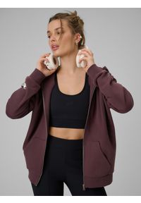 4f - 4F Bluza dresowa rozpinana z kapturem damska - brązowa S. Okazja: na co dzień, do pracy, na spacer. Typ kołnierza: kaptur. Kolor: brązowy. Materiał: dresówka. Styl: casual. Sport: turystyka piesza #1