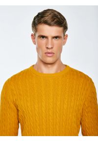 Big-Star - Sweter męski ze splotem warkoczowym żołty Amaris 201. Okazja: na co dzień. Kolor: żółty. Materiał: jeans, dzianina. Wzór: ze splotem. Styl: klasyczny, casual