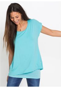 Długi shirt 2 w 1 bonprix morsko-biały. Kolor: niebieski. Długość: długie #3