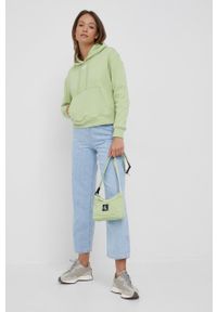 Calvin Klein Jeans bluza J20J218048.PPYY damska kolor zielony z kapturem z nadrukiem. Typ kołnierza: kaptur. Kolor: zielony. Materiał: dzianina. Długość rękawa: długi rękaw. Długość: długie. Wzór: nadruk #4
