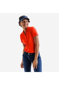 INESIS - Koszulka polo do golfa z krótkim rękawem Inesis WW500 damska. Typ kołnierza: polo, golf. Kolor: czerwony. Materiał: poliester, elastan, materiał. Długość rękawa: krótki rękaw. Długość: krótkie. Styl: sportowy #1