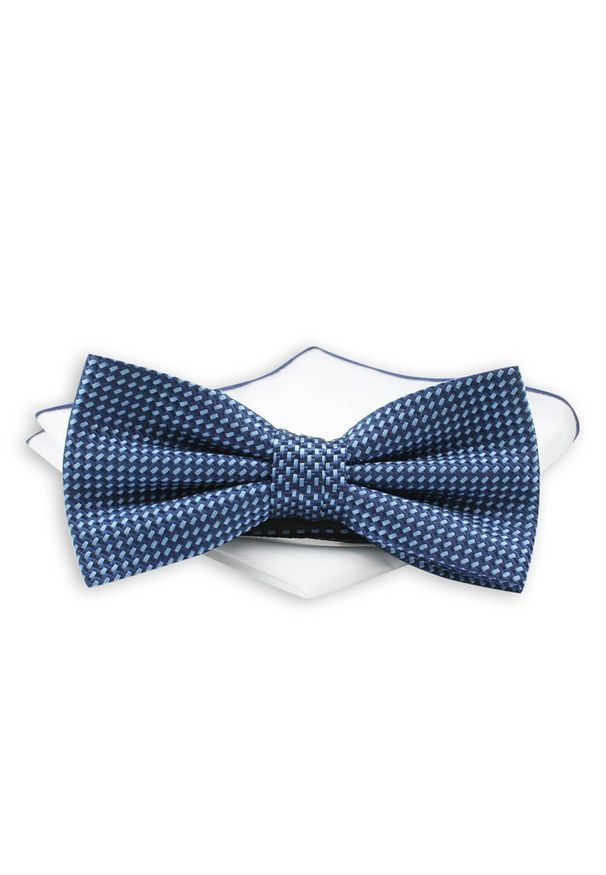 Chattier - Granatowo-Niebieska Mucha z Białą Poszetką, Drobny Wzór, Elegancka, Męska -CHATTIER. Kolor: niebieski. Styl: elegancki