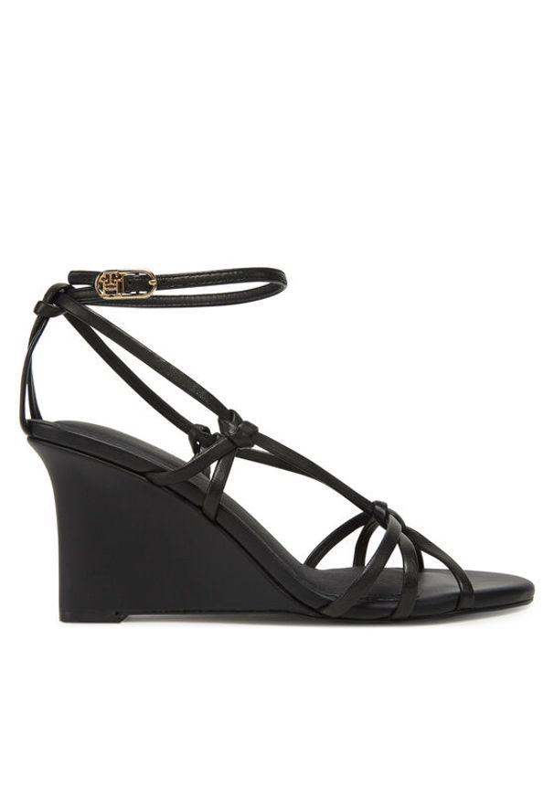 TOMMY HILFIGER - Tommy Hilfiger Sandały Leather Knots Wedge Sandal FW0FW08417 Czarny. Kolor: czarny. Materiał: skóra