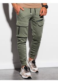Ombre Clothing - Spodnie męskie dresowe joggery P905 - khaki - XXL. Kolor: brązowy. Materiał: dresówka #2