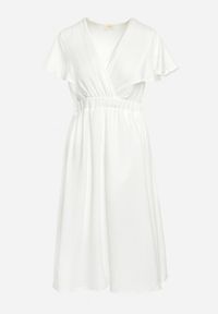 Born2be - Biała Sukienka Rozkloszowana Midi z Kopertowym Dekoltem Mirenal. Okazja: na co dzień. Typ kołnierza: dekolt w kształcie V. Kolor: biały. Materiał: tkanina. Sezon: lato. Typ sukienki: kopertowe. Styl: casual, elegancki. Długość: midi #6