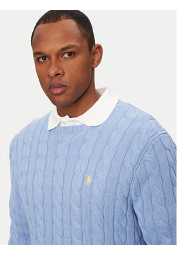 Polo Ralph Lauren Sweter 710775885535 Błękitny Regular Fit. Typ kołnierza: polo. Kolor: niebieski. Materiał: bawełna