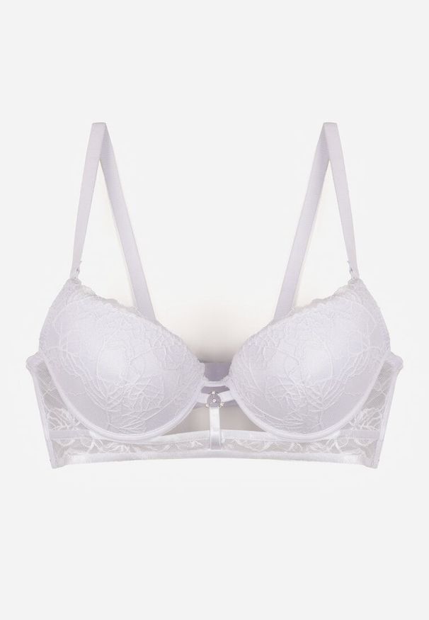 Born2be - Biały Klasyczny Biustonosz Zdobiony Koronką i Aplikacją Metheis. Kolor: biały. Materiał: koronka. Wzór: aplikacja, koronka