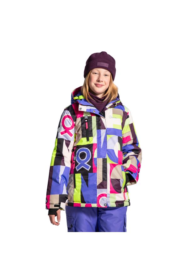 Kurtka narciarska dziecięca snowboard ZL4 Lemon Explore wielokolorowa. Typ kołnierza: kołnierzyk stójkowy, kaptur. Kolor: wielokolorowy. Materiał: poliester. Wzór: geometria. Sezon: zima. Sport: narciarstwo, snowboard