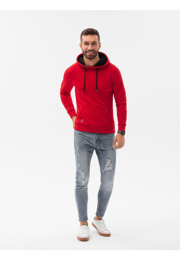 Ombre Clothing - Bluza męska z kapturem B1224 - czerwona - XXL. Typ kołnierza: kaptur. Kolor: czerwony. Materiał: bawełna, poliester