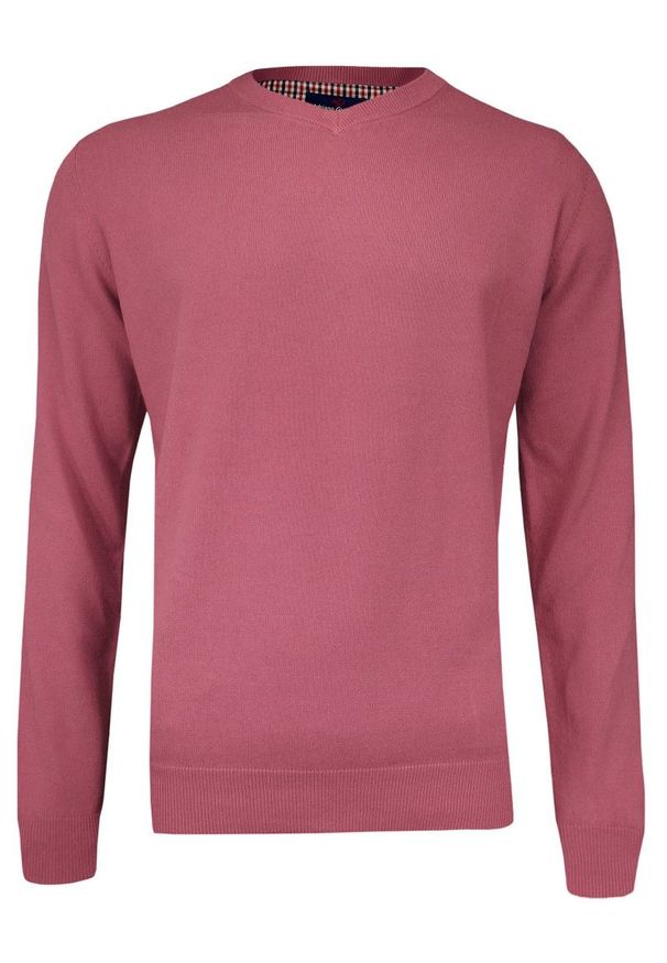 Sweter Różowy, Łososiowy w Serek (V-neck) Klasyczny, Męski - Adriano Guinari. Okazja: do pracy, na co dzień, na spotkanie biznesowe. Typ kołnierza: dekolt w serek. Kolor: różowy. Materiał: bawełna. Styl: klasyczny