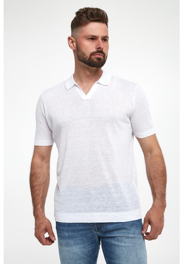 Karl Lagerfeld - Polo męskie lniane KARL LAGERFELD. Typ kołnierza: polo. Materiał: len
