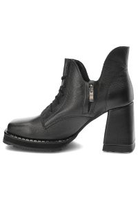 Czarne Botki Exquisite Modne Skórzane Buty Damskie. Kolor: czarny. Materiał: skóra. Wzór: geometria. Styl: klasyczny, elegancki #7