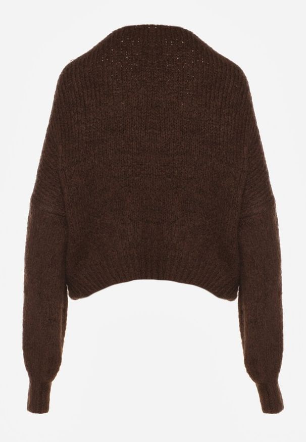 Born2be - Brązowy Sweter Oversize z Domieszką Wełny z Oryginalnym Dekoltem Lawedia. Okazja: na co dzień. Kolor: brązowy. Materiał: wełna. Styl: klasyczny, casual, elegancki
