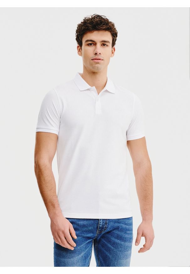 Pako Lorente - PAKO LORENTE – Biały t-shirt polo. Typ kołnierza: polo. Kolor: biały. Materiał: bawełna, elastan