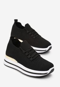 Born2be - Czarne Buty Sportowe Afomia. Nosek buta: okrągły. Kolor: czarny. Materiał: dzianina, materiał. Szerokość cholewki: normalna #3