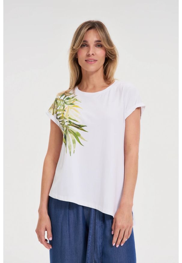 MOODO - T-shirt z okrągłym dekoltem biały. Kolor: biały. Materiał: bawełna, elastan