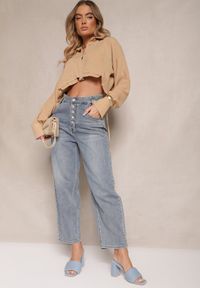 Renee - Niebieskie Jeansy High Waist z Bawełną o Kroju Mom Fit Efalina. Okazja: na co dzień. Stan: podwyższony. Kolor: niebieski. Styl: casual, elegancki #4