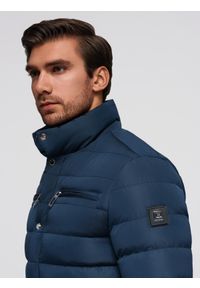 Ombre Clothing - Kurtka pikowana męska ze stójką i zamkami na klatce piersiowej – granatowa V2 - Rozmiar: XL. Okazja: na co dzień. Typ kołnierza: kołnierzyk stójkowy. Kolor: niebieski. Materiał: poliester, materiał. Styl: sportowy, casual, elegancki #4