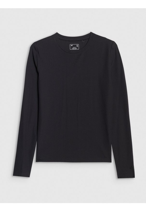 4f - 4F Longsleeve slim z prążkowanej dzianiny damski - czarny L. Kolor: czarny. Materiał: prążkowany, dzianina. Długość rękawa: długi rękaw