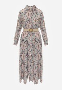 Born2be - Miętowo-Różowa Sukienka z Guzikami i Plecionym Paskiem z Klamrą Aralty. Kolor: miętowy. Długość rękawa: długi rękaw. Sezon: wiosna, lato. Typ sukienki: koszulowe #6