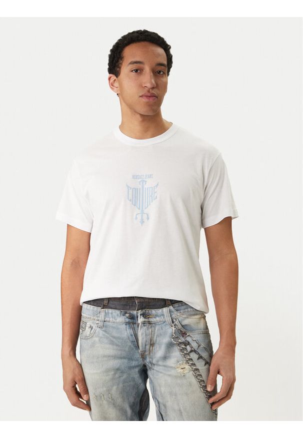 Versace Jeans Couture T-Shirt 80GAHT14 CJ00T Biały Regular Fit. Kolor: biały. Materiał: bawełna