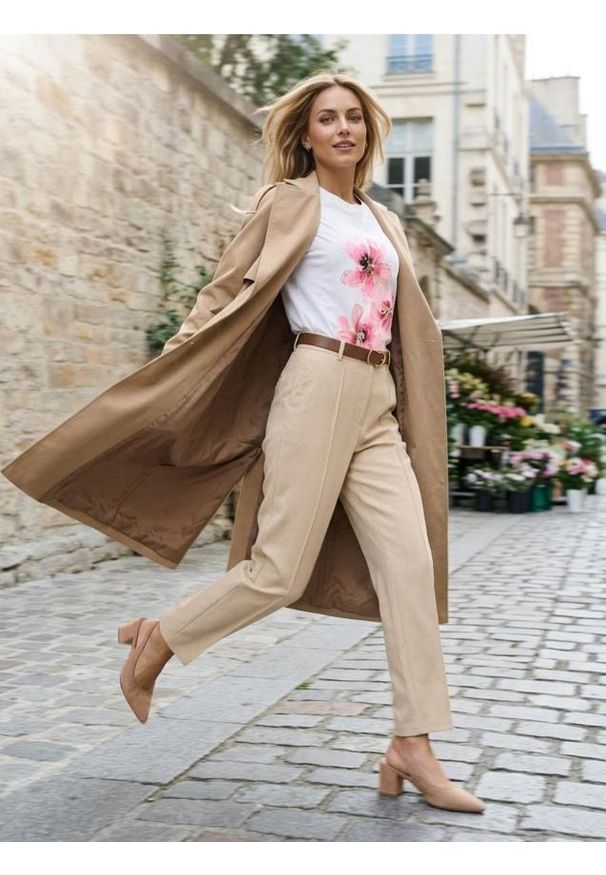 Sinsay - Cygaretki z przeszyciem na kancie i paskiem - kremowy. Kolor: kremowy