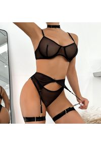 Intica - Komplet bielizny z siateczki z regulowanymi paskami Zihnija. Kolor: czarny. Wzór: paski #11