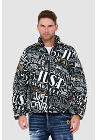 Just Cavalli - JUST CAVALLI Czarna męska kurtka Print Lettering, Rozmiar 50. Kolor: czarny. Wzór: nadruk