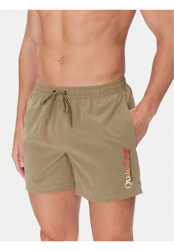 Quiksilver Szorty kąpielowe Spl Fineline Volley 15 EQYJV04141 Khaki. Kolor: brązowy. Materiał: syntetyk