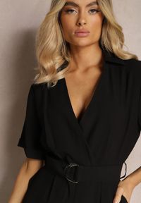 Renee - Czarny Długi Kombinezon w Stylu Utility z Kieszeniami Cargo Paskiem i Kołnierzykiem Qillilena. Okazja: na co dzień. Kolor: czarny. Długość: długie. Styl: elegancki, casual #5