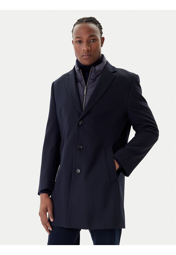 Bugatti Płaszcz wełniany 821628-84221 M Granatowy Regular Fit. Kolor: niebieski. Materiał: syntetyk