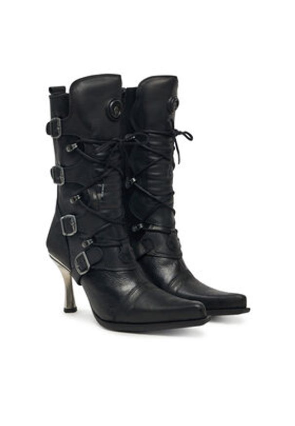 NEW ROCK Botki M-9373-S2 Czarny. Kolor: czarny. Materiał: skóra. Styl: rockowy