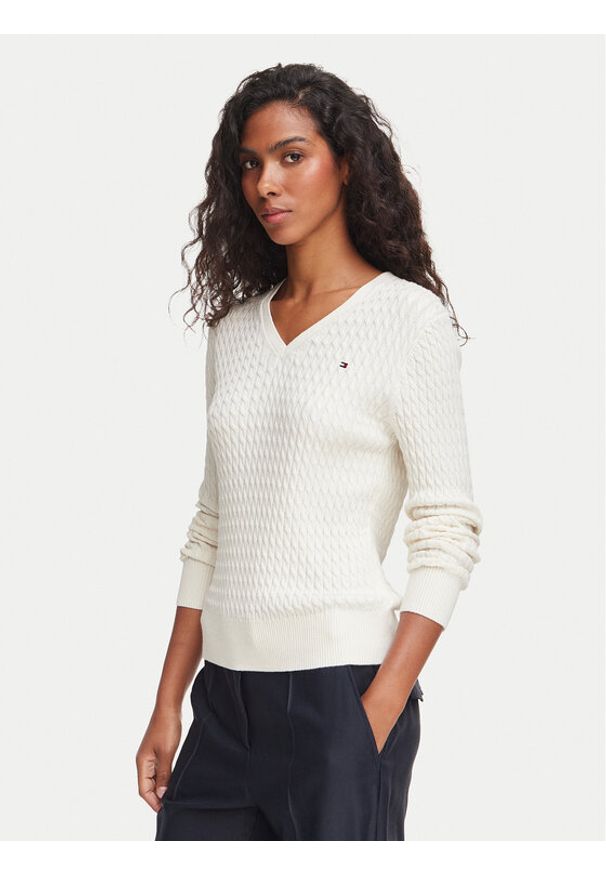 TOMMY HILFIGER - Tommy Hilfiger Sweter WW0WW44987 Kremowy Regular Fit. Kolor: kremowy. Materiał: bawełna