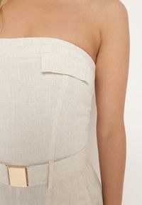 Born2be - Jasnobeżowy Kombinezon Zwężany w Talii Lnem i Wiskozą Qurefia. Okazja: na co dzień. Kolor: beżowy. Materiał: len, wiskoza. Długość: długie. Styl: casual, elegancki #5