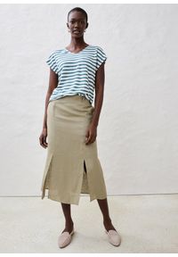 bonprix - Bluzka z czystego lnu z rękawami typu nietoperz. Typ kołnierza: dekolt w serek. Kolor: niebieski. Materiał: len. Wzór: paski. Sezon: lato #2