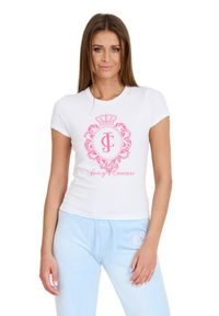 Juicy Couture - JUICY COUTURE Biały damski t-shirt Heritage Crest Fitted, Rozmiar S. Kolor: biały